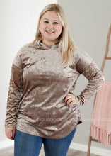 Load image into Gallery viewer, Emersyn Velvet Hoodie- TAUPE - LAST ONES FINAL SALE CLEARANCE
