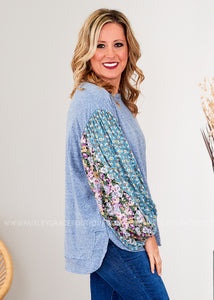 Serene Meadows Top - Blue - FINAL SALE