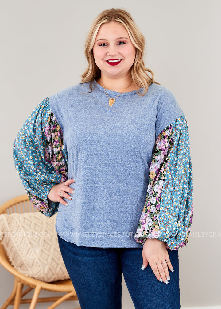 Serene Meadows Top - Blue - FINAL SALE