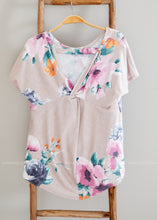 Load image into Gallery viewer, Taupe Top with Mauve Floral &amp; Back Key-Hole  - FINAL SALE

