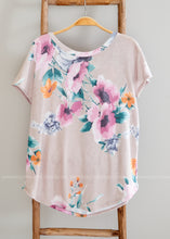 Load image into Gallery viewer, Taupe Top with Mauve Floral &amp; Back Key-Hole  - FINAL SALE

