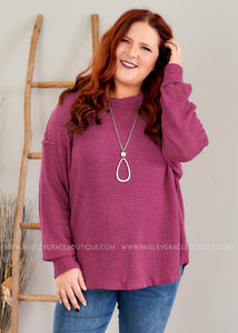 All the Right Reasons Waffle Sweater - RASPBERRY  - FINAL SALE CLEARANCE