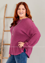 Load image into Gallery viewer, All the Right Reasons Waffle Sweater - RASPBERRY  - FINAL SALE CLEARANCE

