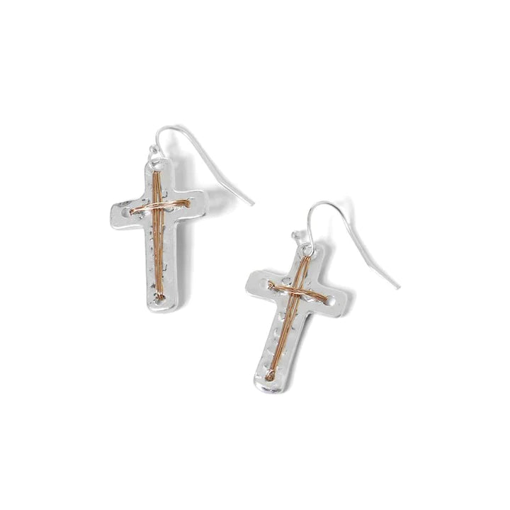 Whispers Mixed Metal Cross Earrings