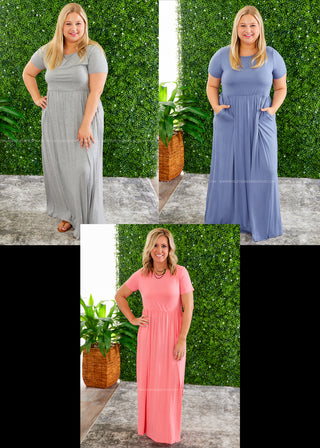 Alexandra Maxi Dress - Grey, Coral or Denim - FINAL SALE.