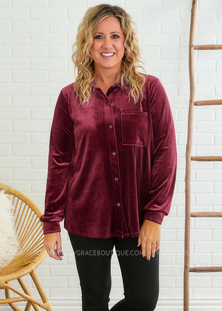 Valerie Velvet Top - Wine - FINAL SALE - FINAL SALE