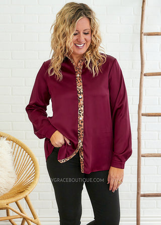 Satin Grace Top - Wine - FINAL SALE