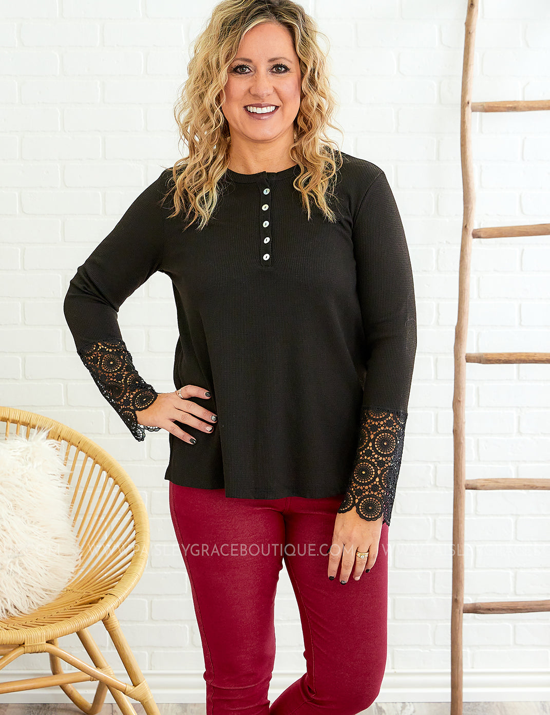 Kasie Lace Sleeve Top - Black* LAST ONES FINAL SALE *