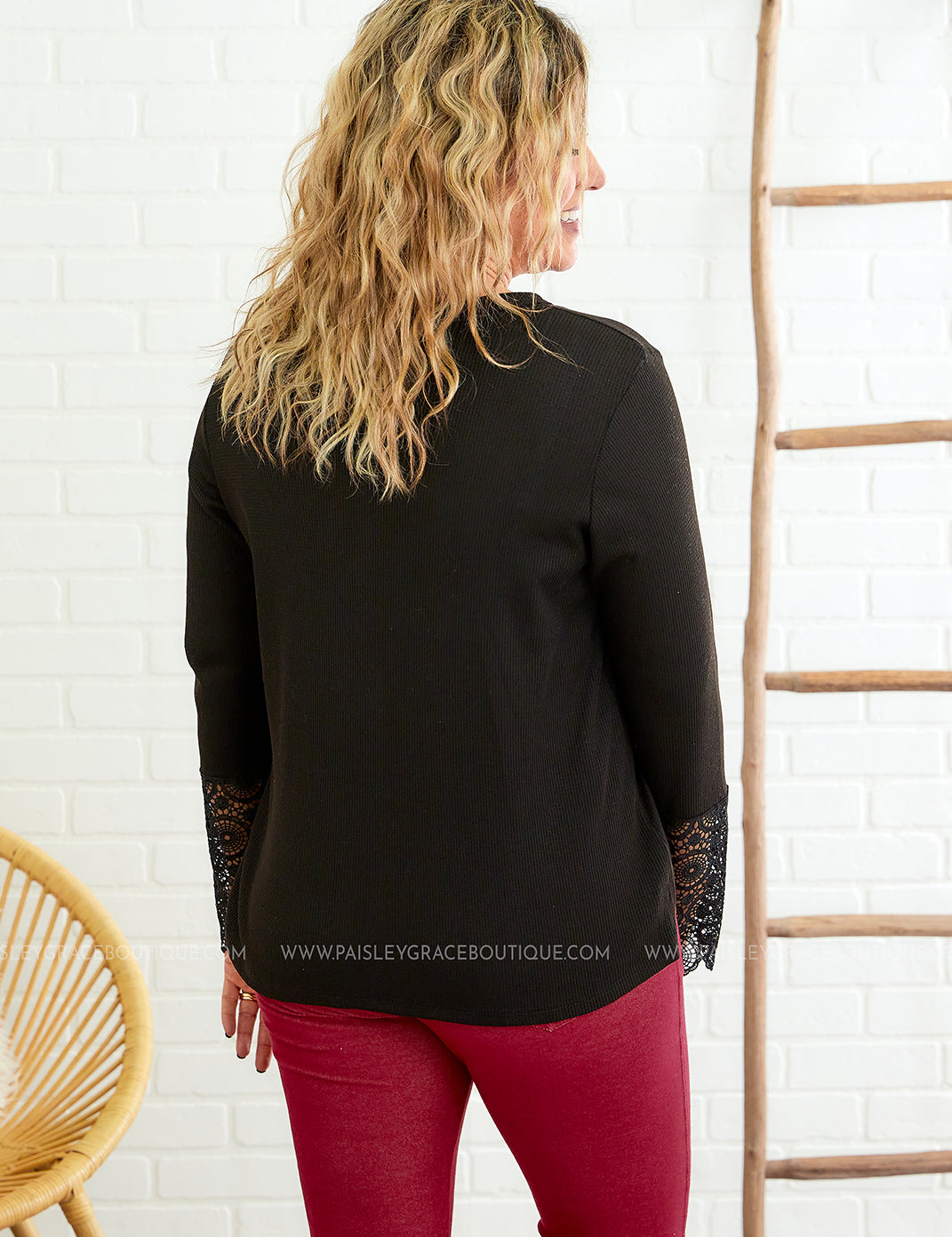 Kasie Lace Sleeve Top - Black* LAST ONES FINAL SALE *
