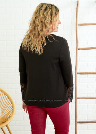 Kasie Lace Sleeve Top - Black - FINAL SALE