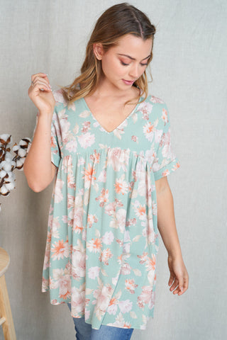 Soft Floral Babydoll Top- 2 COLORS - LAST ONE FINAL SALE