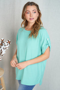 Roll-tab Sleeve Solid Top- 2 COLORS - FINAL SALE