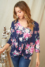 Load image into Gallery viewer, Floral Top- Infinity Hem- NAVY COMBO FINAL SALE
