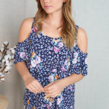 Leopard & Floral Cold Shoulder - NAVY* LAST ONES FINAL SALE *