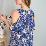 Leopard & Floral Cold Shoulder - NAVY* LAST ONES FINAL SALE *