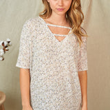 Floral Mix Strappy V-neck Top- TAUPE - LAST ONES FINAL SALE