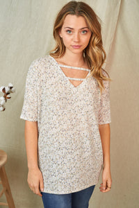 Floral Mix Strappy V-neck Top- TAUPE - FINAL SALE