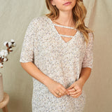 Floral Mix Strappy V-neck Top- TAUPE - LAST ONES FINAL SALE