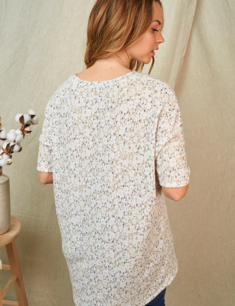 Floral Mix Strappy V-neck Top- TAUPE - LAST ONES FINAL SALE