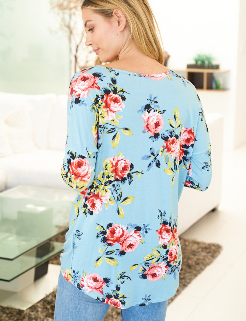 Dusty Blue Floral Top (S-XL) - LAST ONES FINAL SALE