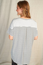 Load image into Gallery viewer, Short Sleeve Stripe Top with Contrast Pocket (S-XL) - FINAL SALE
