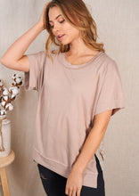 Load image into Gallery viewer, Short Sleeve Top with Contrast Floral Back - Tan - FINAL SALE
