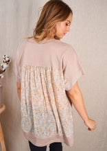Load image into Gallery viewer, Short Sleeve Top with Contrast Floral Back - Tan - FINAL SALE
