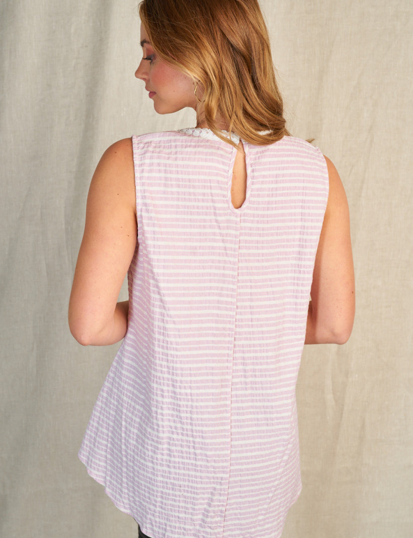 Crochet Neckline Tank Top- PINK* LAST ONES FINAL SALE *