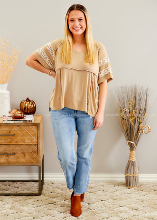 Sweeter Days Top - Taupe  - FINAL SALE